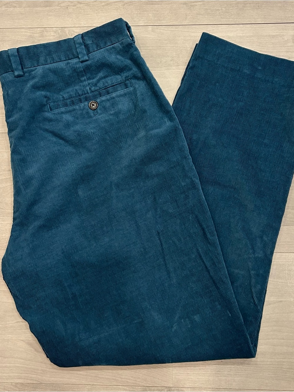 Brooks Brothers Clark Mens 36x30 Teal Corduroy Pants Stretch Flat Front Chino